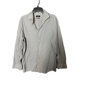 Hugo Boss Shirt Mens Size 17.5 Blue Plaid Button Down Preppy Old Money